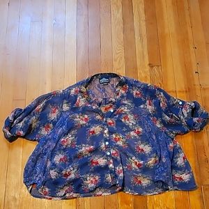 Shift sheer shirt with lace detail